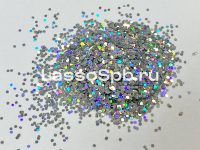 Глиттер Сольвентостойкий Серебро Голография 0,6 мм вес 100 г