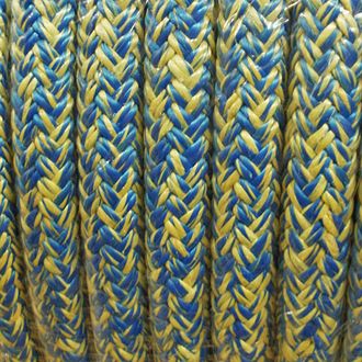 Трос SK75 Dyneema prestretch, оплётка Kevlar — Pes HT, цвет голубой — жёлтый, диаметр 10 мм