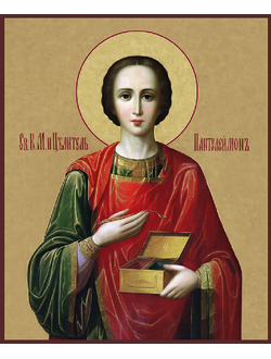 Пантелеимон Целитель, святой великомученик. Рукописная икона.