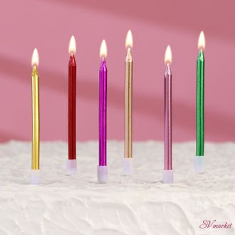 Свечи в торт коктейльные &quot;С днем рождения&quot;, 6 шт, 10,5 см, металлик