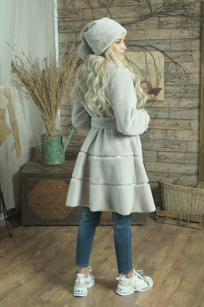 Меховая шуба цвет сиреневый модель 101