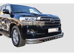 Защита переднего бампера тройная с защитой «акула» d76/60/42 для Toyota Land Cruiser 200 2015-2018