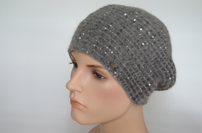 Vizio 6937 берет Италия вязаный серый с пайетками фото