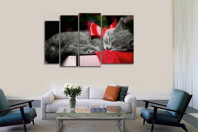 Модульная картина "Кот с красным бантиком"