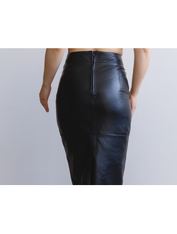 Юбка миди из натуральной кожи (черный)