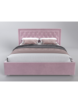 Современная дизайнерская кровать Аврора, мягкое высокое изголовье, катерная стяжка, фанера, усиленная металлом, с подъемным механизмом и бельевым ящиком