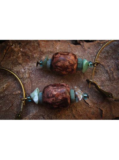 Бохо-серьги на кольцах &quot;Моховый бор&quot;