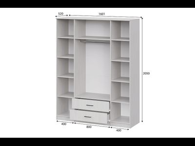 Шкаф ШК 1 (Серия 2) (Ясень анкор светлый), Ш 1601* В 2050* Г 520 мм