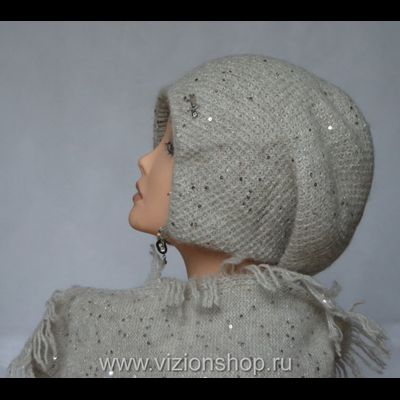 Бежевая женская шапка ушанка вязаная Vizio 6463 зима 2020