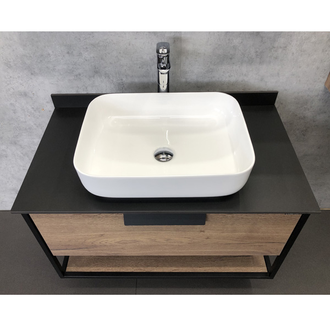 Тумба-умывальник "Кёльн-90-1" дуб темный с черной столешницей, с раковиной COMFORTY T-Y937