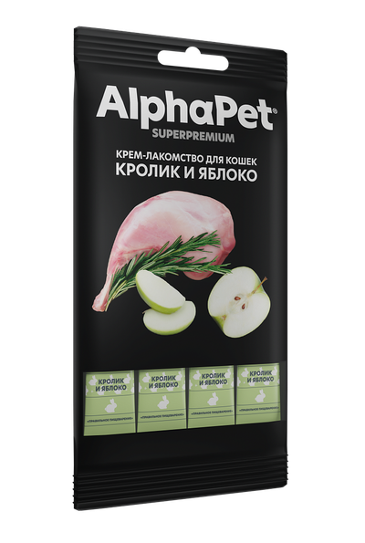 AlphaPet (Альфа пет) Крем-лакомство для кошек с кроликом и яблоком, 48 г