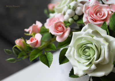 Букет "Вальс любви". Цветы из полимерной глины.