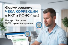 Формирование чека коррекции в ККТ и ИФНС 1 шт