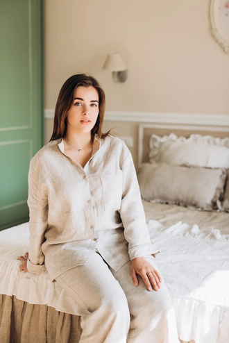 Пижама из натурального хлопка с брюками (лен)