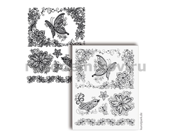 Viva Decor набор силиконовых штампов "Цветы, бабочка и птица"