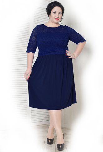 Коктейльное платье из французского кружева &quot;ДЖИДА&quot; арт. 099202 (цвет темно-синий) Размеры 50-68