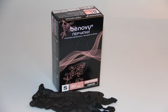 Перчатки одноразовые нитрил размер L черные 50пар/уп, Benovy