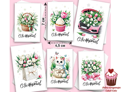 Набор мини-открыток 8 Марта 4,5х7см, 6 штук