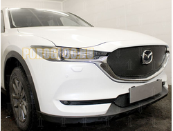 Защита радиатора для Mazda CX-5 2017- 3D black верх с камерой PREMIUM