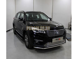 Пороги алюминиевые с пластиковой накладкой (карбон серые) 1720 мм ТСС для Changan CS75 FL 2020-