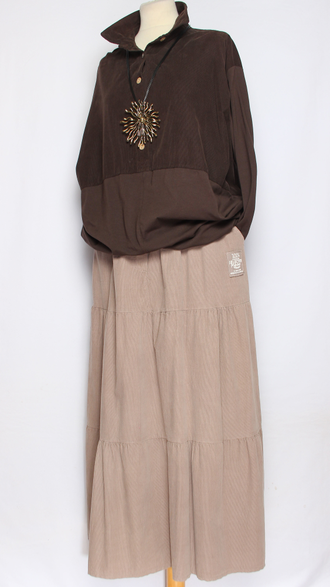 ЮБКА Бохо  "Вельвет ярусы"  бежевая, хаки до р.54