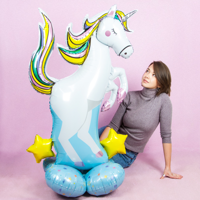 Шар 3D (50''/127 см) Фигура на подставке, Радужный единорог