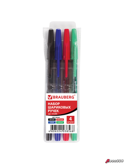 Ручки шариковые BRAUBERG, НАБОР 4 шт., АССОРТИ, «Black Jack», узел 0,7 мм, линия письма 0,35 мм. 141290