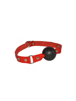 3091-2 Кляп-шар черный с красными ремешками