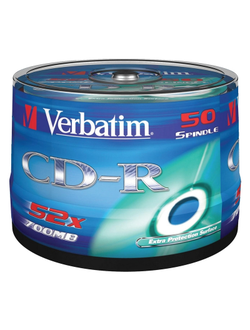 Носители информации CD-R, 52x, Verbatim Extra Protection, Cake/50, 43351