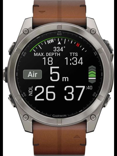 Часы Garmin Fenix 8 -51mm AMOLED Sapphire Bare Titanium / Black / Chestnut Leather Band