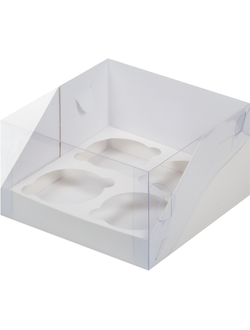 Коробка для 4 капкейков с пластиковой крышкой (белая), 160*160*100мм