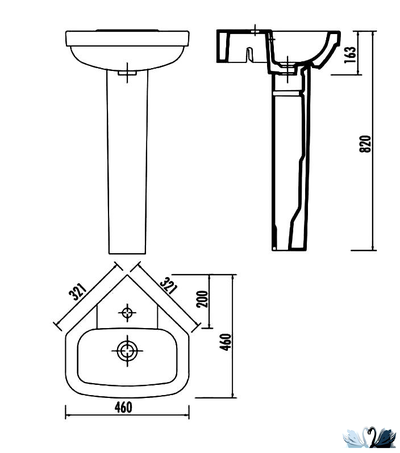 Раковина Creavit Corner VT145.000, 32 см, с пьедесталом VT253.000, угловая