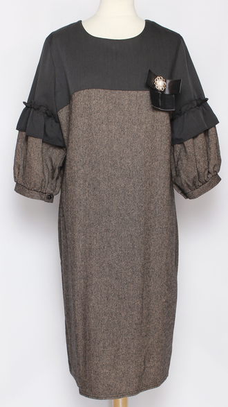 ПЛАТЬЕ  "Шерстяное рюши" коричневое р.52