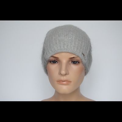 Вязаная женская шапка со стразами и пайетками Vizio Италия 8021 CY серая