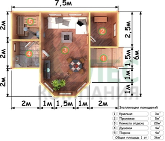 Баня 6x7,5 из профилированного бруса