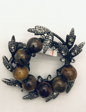 Брошь" Венок.Тигровый глаз"