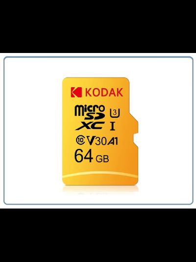 Карта памяти Kodak Micro SD, класс 10, UHS-1 U3 V30 A1 на 64 ГБ, чтение 90 МБ/с, запись данных 30 МБ/с, + переходник SD