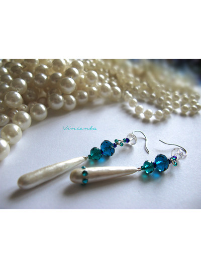 Серьги майорка "Принцесса Миядзаки" с хрустальными бусинами и стразами "Сваровски"