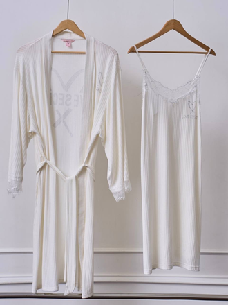 Халат и сорочка Виктория Сикрет хлопок цвет белый