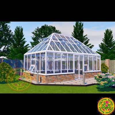 Базовая комплектация теплицы из стекла и алюминия ПЛИМУТ КРИСТАЛ БОКС размером 3500 х 6000 мм