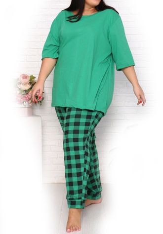 Трикотажный женский костюм-пижама больших размеров из хлопка арт. 105643-449 (цвет ярко-зеленый) Размеры 66-80