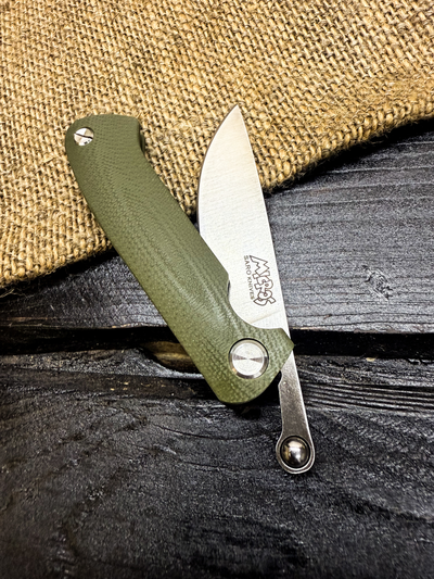 Фрикционный складной нож Микрос сталь AUS10, рукоять G10, цвет олива