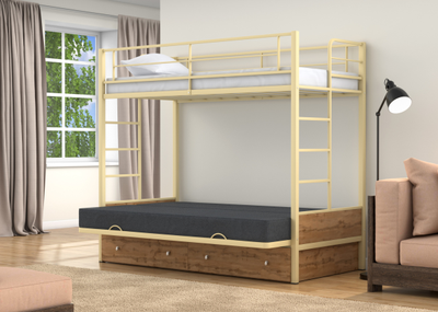 Двухъярусная кровать-диван Дакар 1 Слоновая кость (вставки дуб крафт табак) фото 7