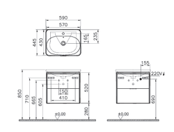 Шкаф Vitra Nest с раковиной c 2 ящиками, 60 см, с LED подсветкой, цвет натуральная древесина, 56144