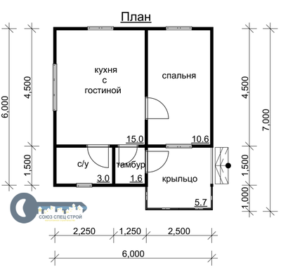 Д-01 ДАЧНЫЙ ДОМ ИЗ БРУСА: ГАБАРИТНЫЕ РАЗМЕРЫ: (6Х6М), ОБЩАЯ ПЛОЩАДЬ: 38,5М²