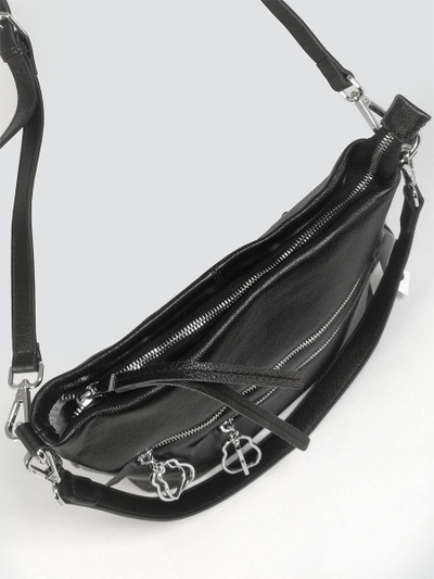 (АРТИКУЛ: 10128/1/5) СУМКА ЖЕНСКАЯ, СРЕДНЕГО РАЗМЕРА, НАТУРАЛЬНАЯ КОЖА, ЧЕРНАЯ, С НАРУЖНЫМИ КАРМАНАМИ, С ПЛЕЧЕВЫМ РЕМНЕМ