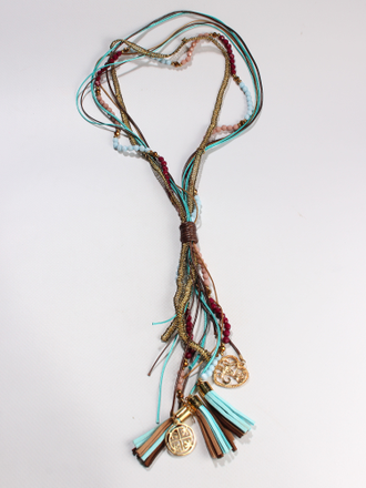 Украшение Бохо "Кисти бусин кулоны" голубое