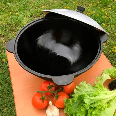 Узбекский чугунный казан 10 литров (алюминиевая крышка, плоское дно)