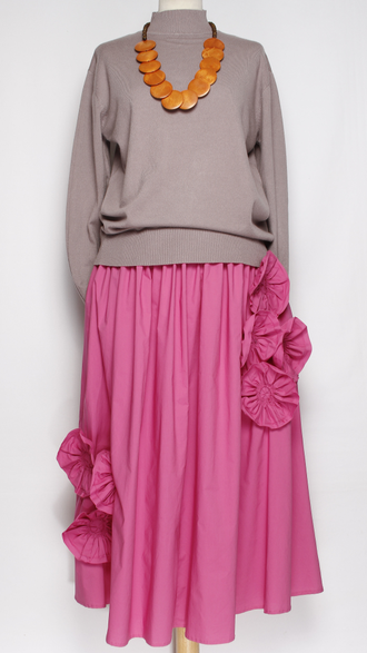 ЮБКА НАРЯДНАЯ ХЛОПОК "АППЛИКАЦИИ ЦВЕТЫ " фуксия до р.54