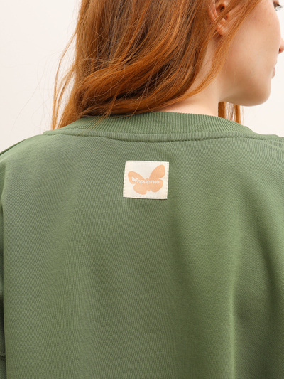 ЖЕНСКИЙ СВИТШОТ ОЛИВА "ЦВЕТОЧНЫЕ КЕДЫ"